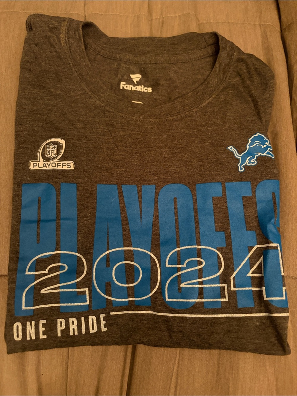 Fanatics Detroit Lions Gray and Blue Playoffs 2024 Tee